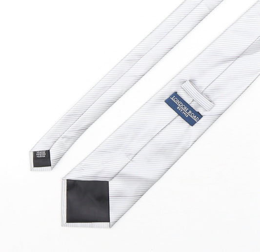 London Road Mens Silver Striped Polyester Pointed Tie One Size