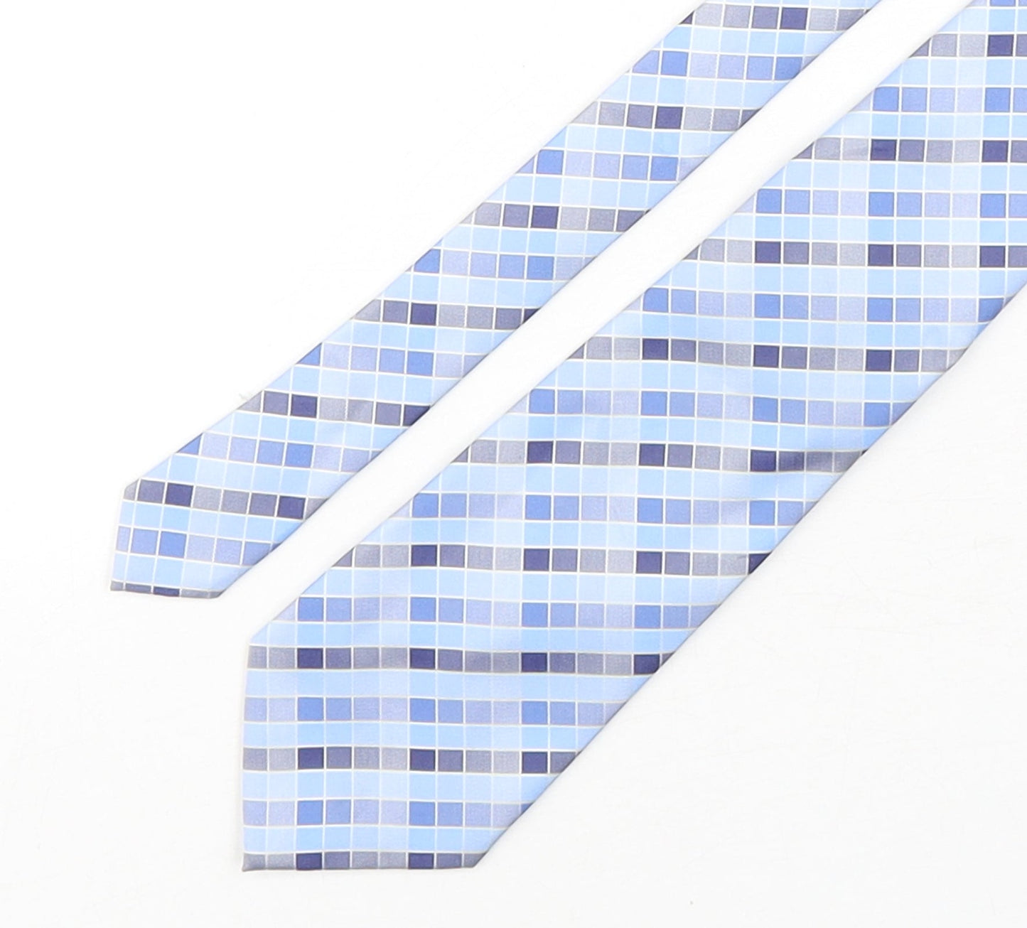 Michelsons Mens Blue Plaids & Checks Polyester Pointed Tie One Size