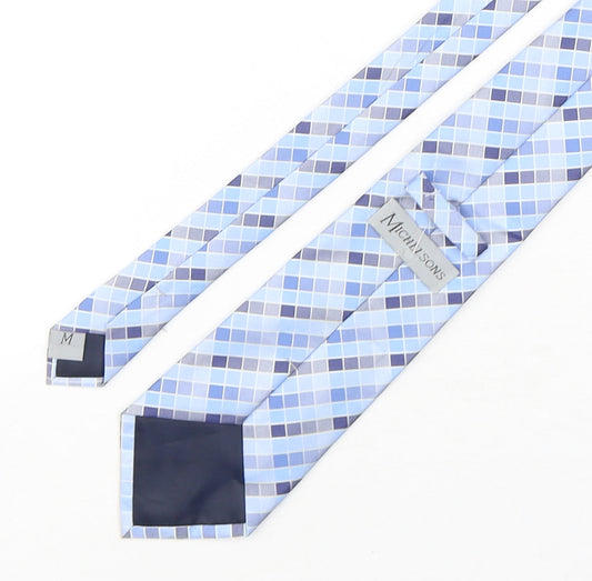 Michelsons Mens Blue Plaids & Checks Polyester Pointed Tie One Size