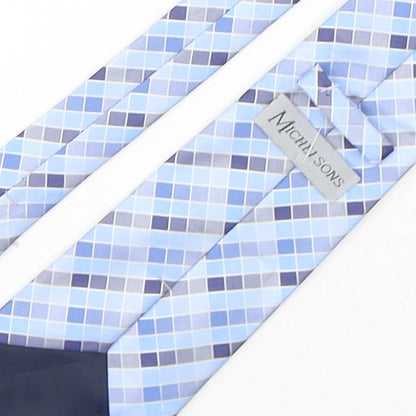 Michelsons Mens Blue Plaids & Checks Polyester Pointed Tie One Size