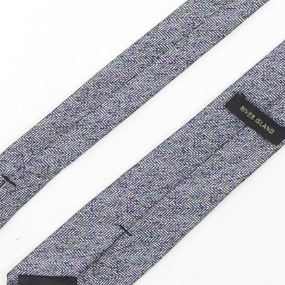 River Island  Mens Blue Geometric Polyester Pointed Tie One Size