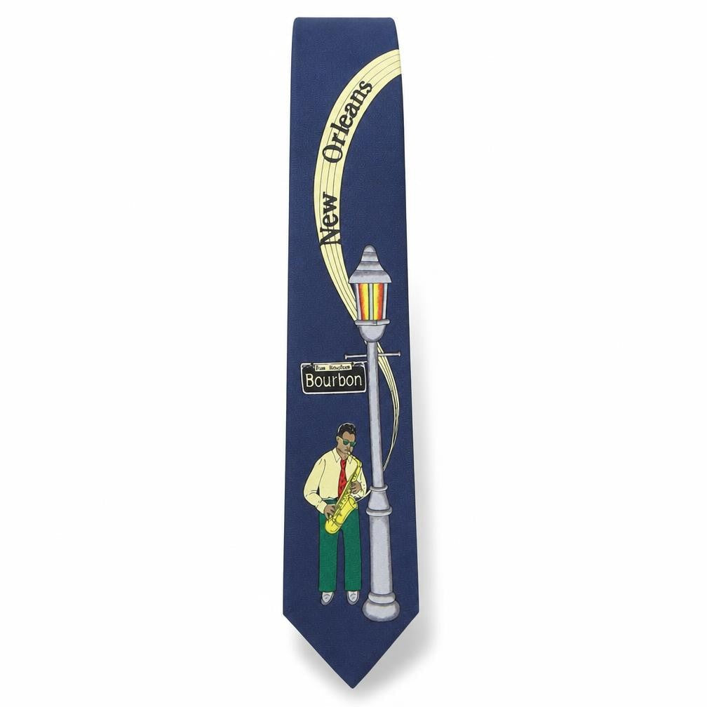 Front view of Museo men’s blue geometric polyester pointed tie one size - new orleans