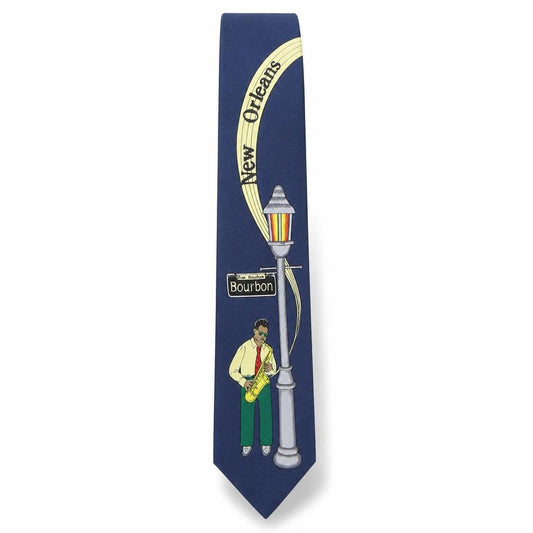 Front view of Museo men’s blue geometric polyester pointed tie one size - new orleans