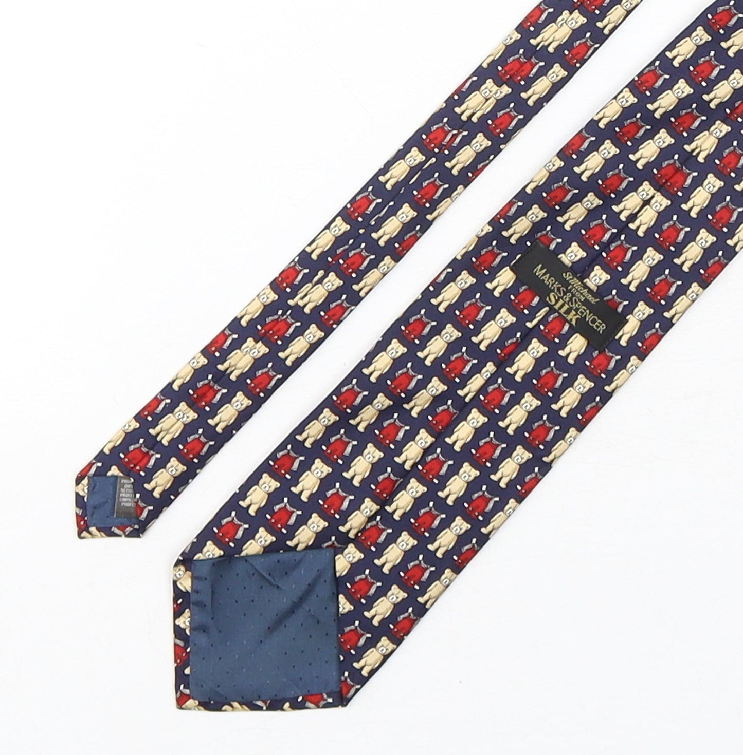 Marks and Spencer Mens Multicoloured Geometric Silk Pointed Tie One Size - Teddy Bear