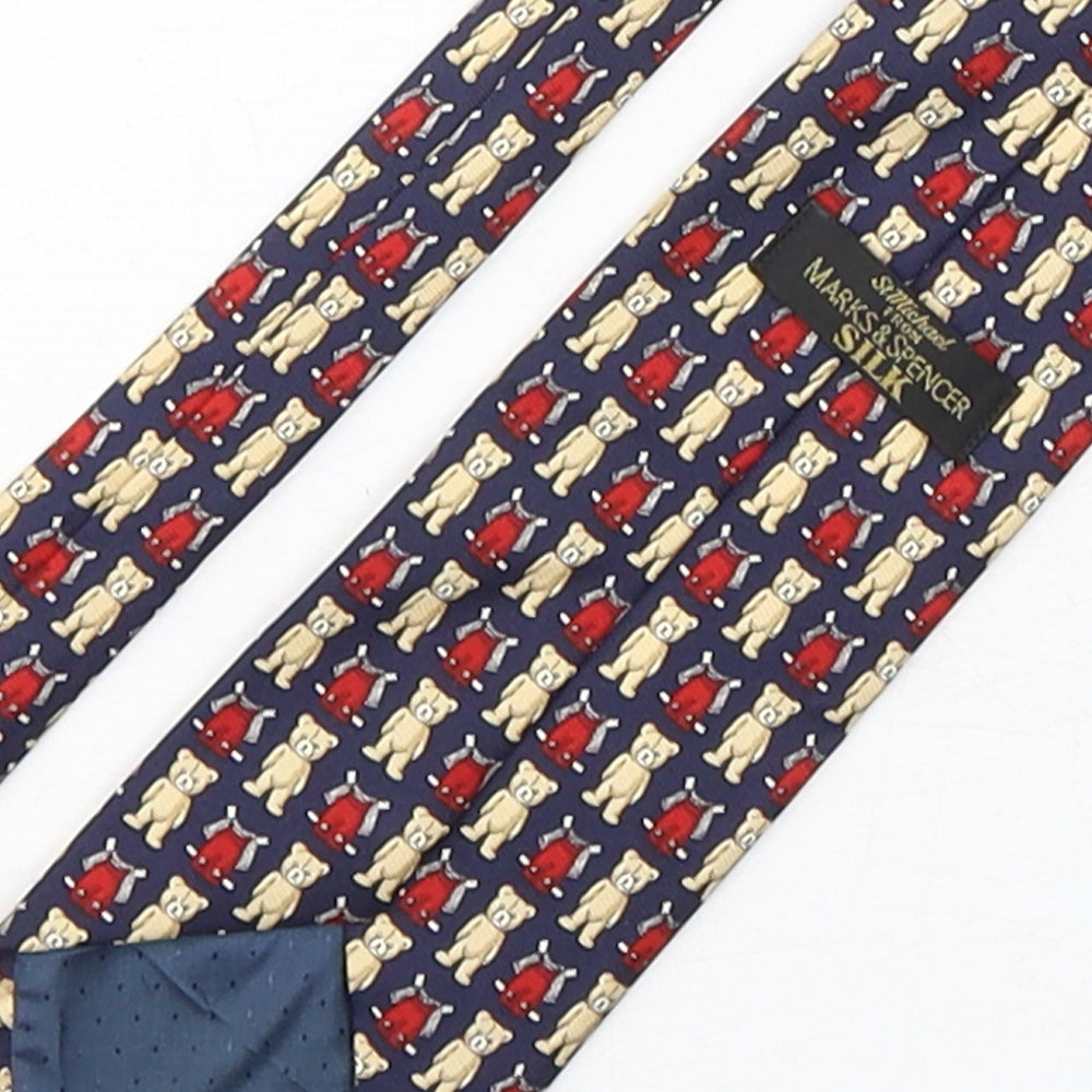 Marks and Spencer Mens Multicoloured Geometric Silk Pointed Tie One Size - Teddy Bear