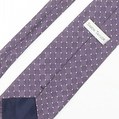 Simon Taylor Mens Purple Geometric Polyester Pointed Tie One Size