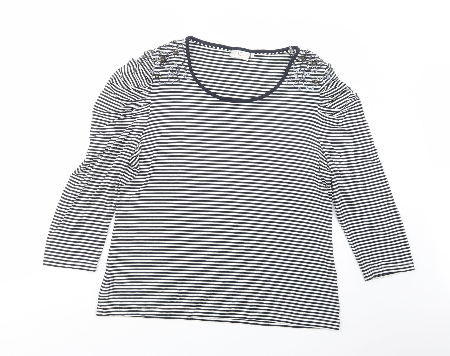 CC Womens White Striped Viscose Basic Blouse Size XL Scoop Neck