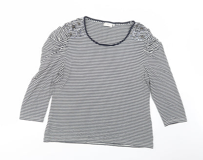 CC Womens White Striped Viscose Basic Blouse Size XL Scoop Neck