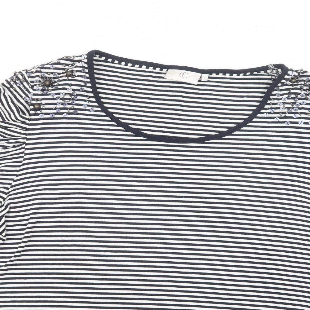 CC Womens White Striped Viscose Basic Blouse Size XL Scoop Neck