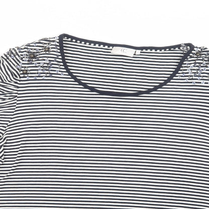 CC Womens White Striped Viscose Basic Blouse Size XL Scoop Neck