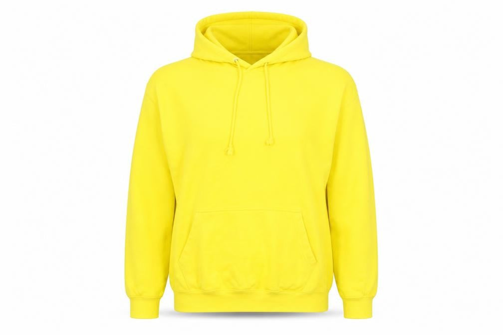 Front view of Awdis women’s yellow cotton pullover hoodie, size M, pullover