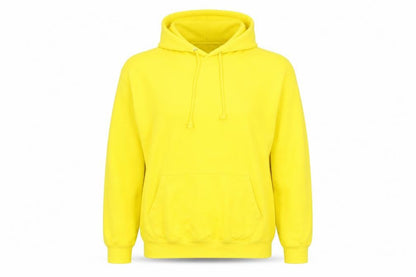 Front view of Awdis women’s yellow cotton pullover hoodie, size M, pullover