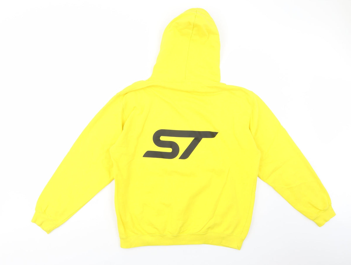 Back view of Awdis women’s yellow cotton pullover hoodie, size M, pullover