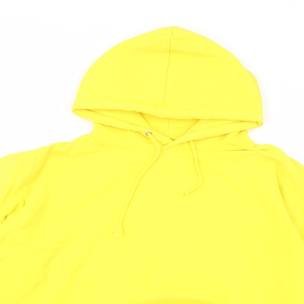 Close-up detail of Awdis women’s yellow cotton pullover hoodie, size M, pullover