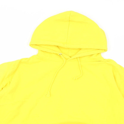 Close-up detail of Awdis women’s yellow cotton pullover hoodie, size M, pullover