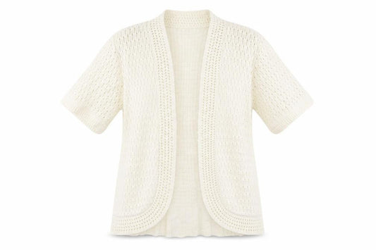Front view of Pure & Natural women’s white v-neck acrylic cardigan jumper, size M