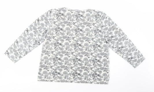 Bonmarché Womens White Floral Polyester Basic Blouse Size M Crew Neck