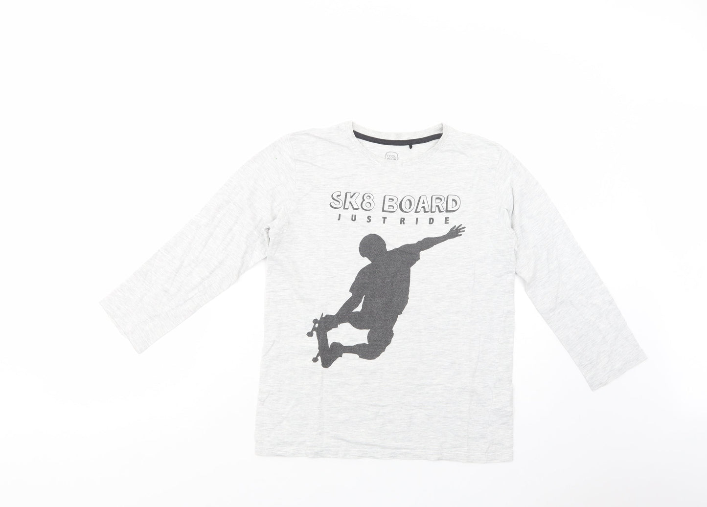 Cool  Boys Grey  Cotton Basic T-Shirt Size 10-11 Years Crew Neck Pullover - Sk8 Board