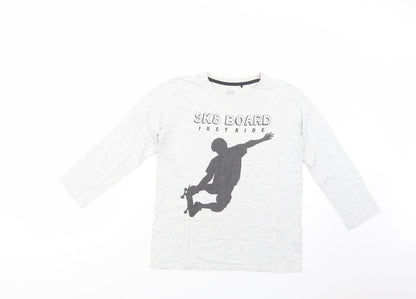 Cool  Boys Grey  Cotton Basic T-Shirt Size 10-11 Years Crew Neck Pullover - Sk8 Board