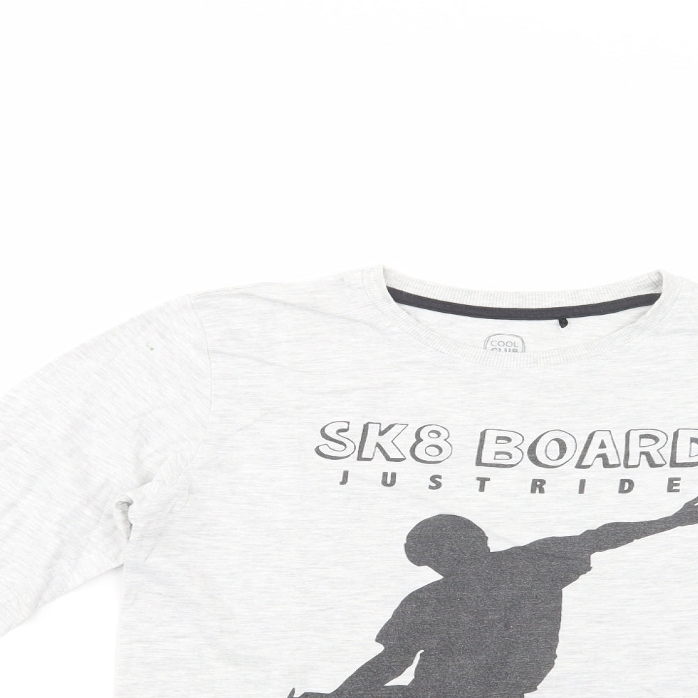Cool  Boys Grey  Cotton Basic T-Shirt Size 10-11 Years Crew Neck Pullover - Sk8 Board