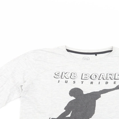 Cool  Boys Grey  Cotton Basic T-Shirt Size 10-11 Years Crew Neck Pullover - Sk8 Board