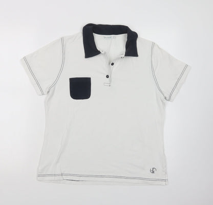 Additional front view of One Up Golf women’s white cotton basic polo, size L, collared