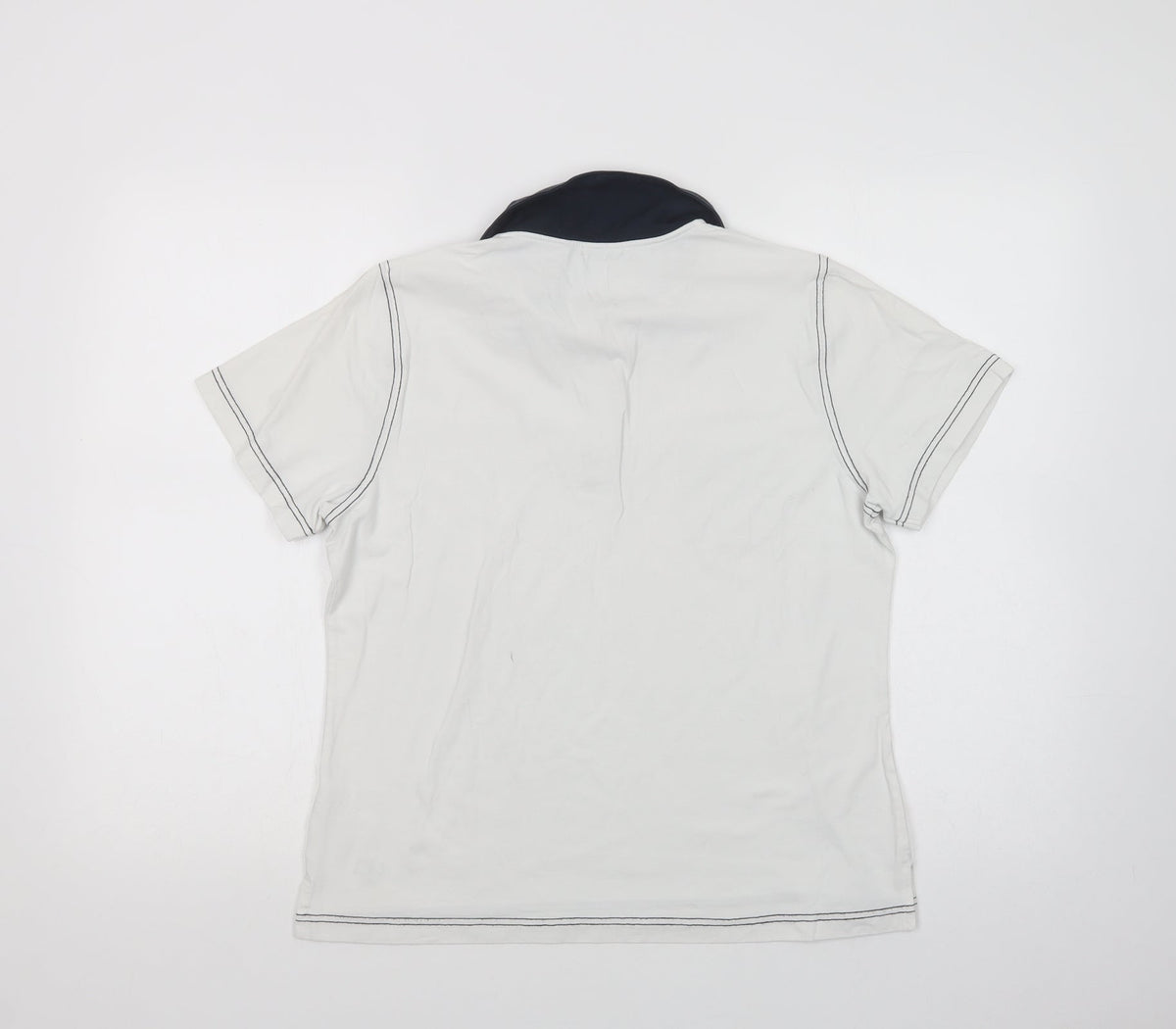 Back view of One Up Golf women’s white cotton basic polo, size L, collared