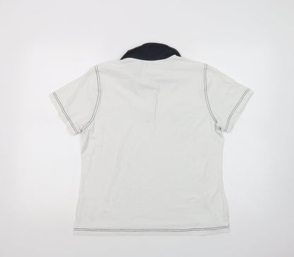 Back view of One Up Golf women’s white cotton basic polo, size L, collared