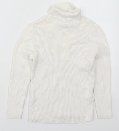 George Girls White Roll Neck  Cotton Pullover Jumper Size 7-8 Years  Pullover