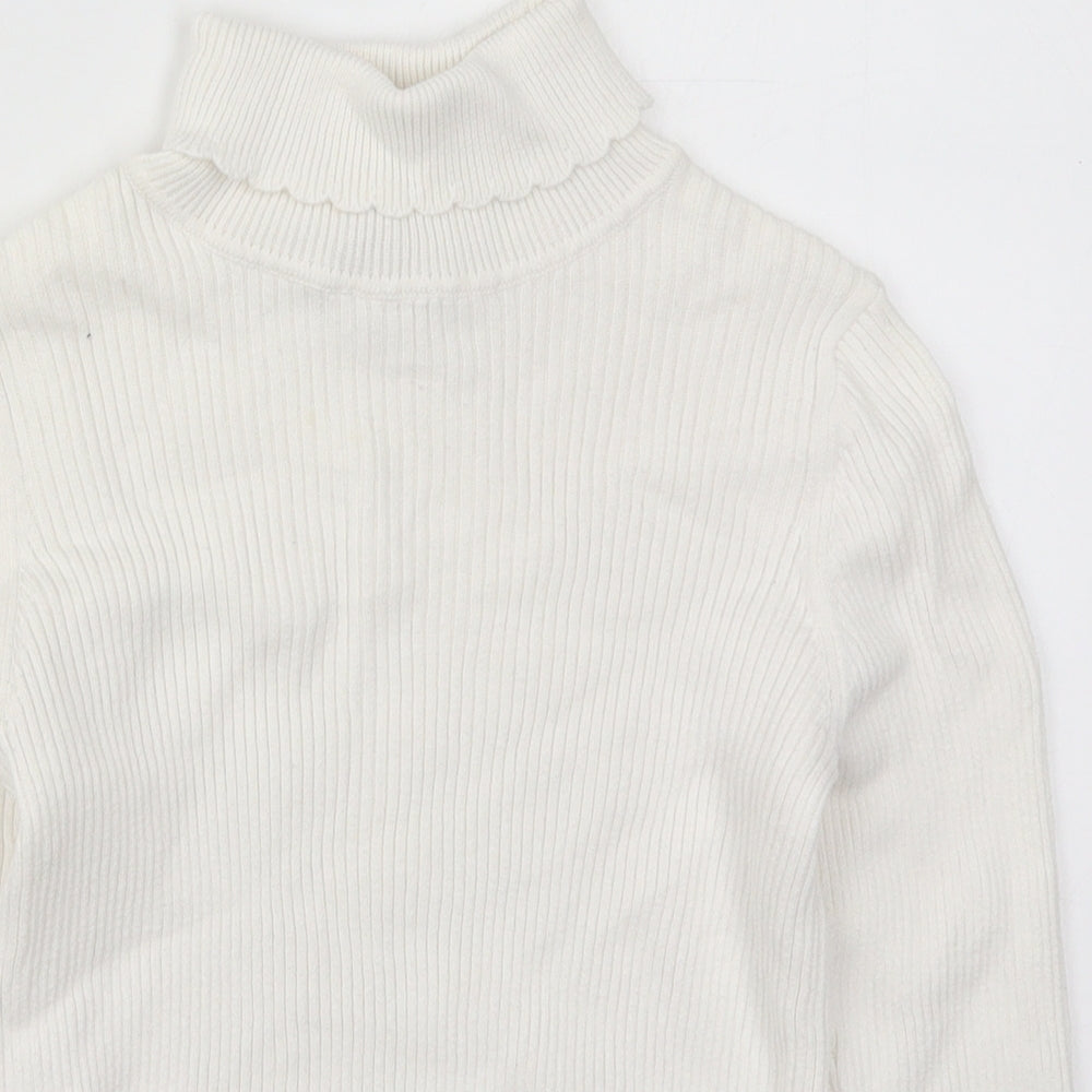 George Girls White Roll Neck  Cotton Pullover Jumper Size 7-8 Years  Pullover