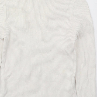 George Girls White Roll Neck  Cotton Pullover Jumper Size 7-8 Years  Pullover