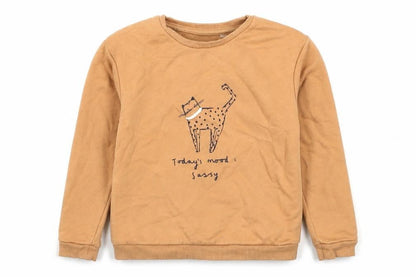 Front view of George girls’ brown cotton pullover sweatshirt, size 5-6, years pullover - todays mood sassy