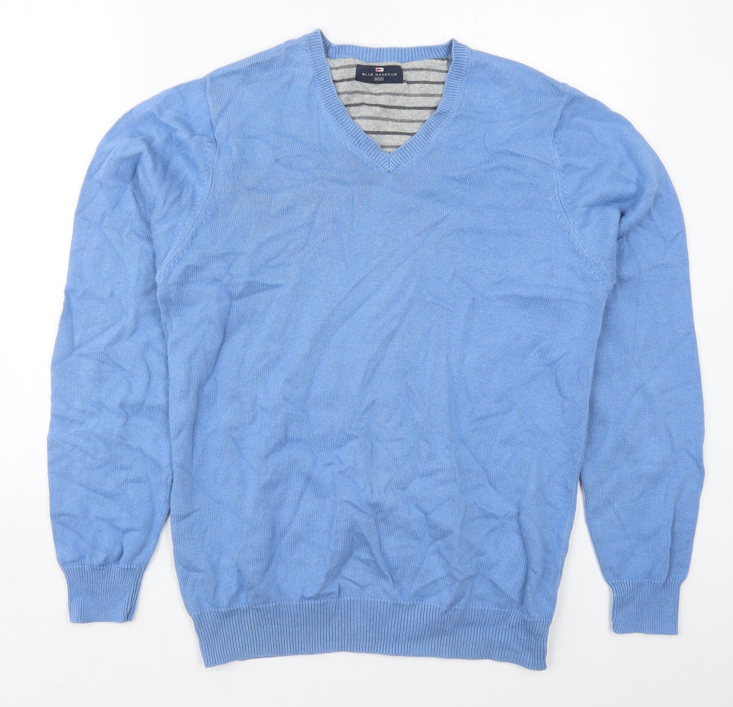 Marks and Spencer Mens Blue V-Neck  Cotton Pullover Jumper Size S