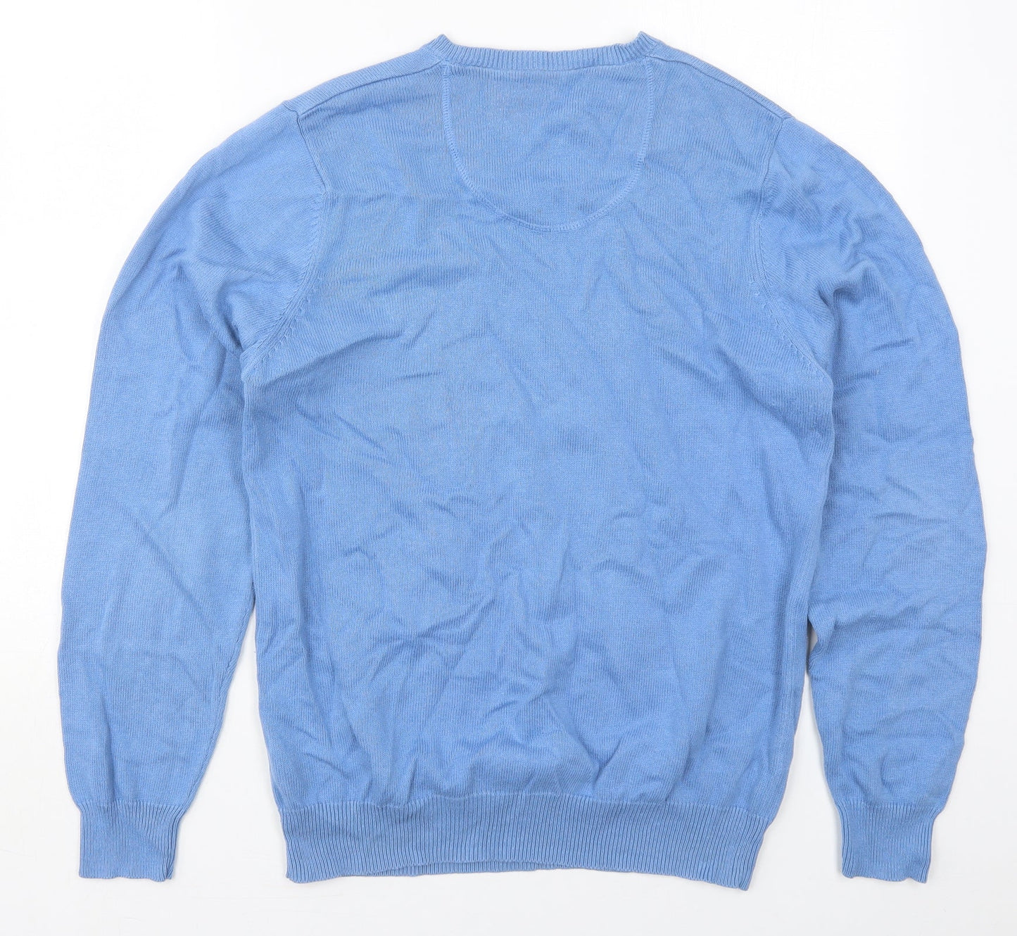 Marks and Spencer Mens Blue V-Neck  Cotton Pullover Jumper Size S