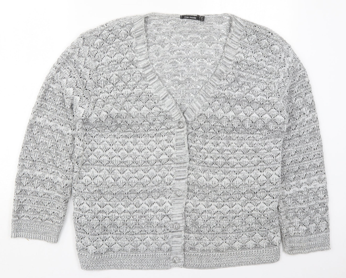 Womens UK Size L Mia Moda Grey Cardigan Jumper