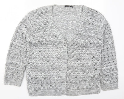 Womens UK Size L Mia Moda Grey Cardigan Jumper