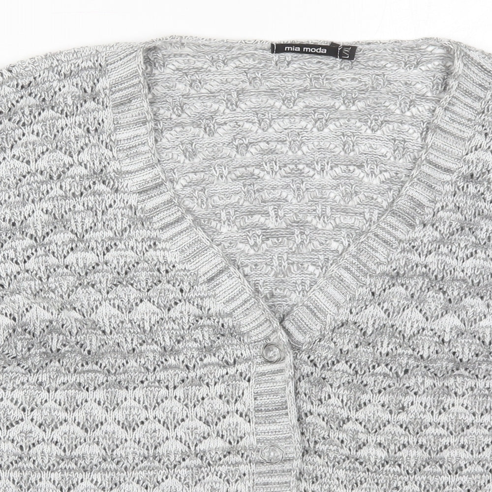 Womens UK Size L Mia Moda Grey Cardigan Jumper