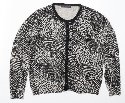 Marks and Spencer Womens Black Crew Neck Animal Print Viscose Cardigan Jumper Size 14
