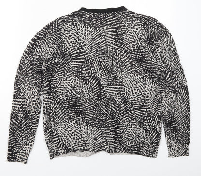 Marks and Spencer Womens Black Crew Neck Animal Print Viscose Cardigan Jumper Size 14