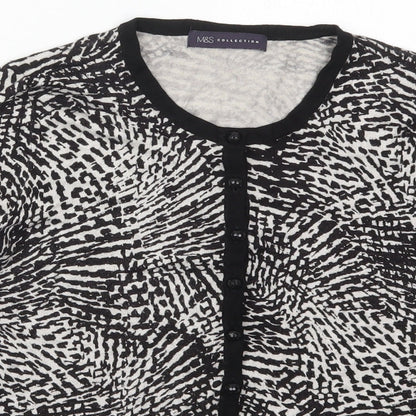 Marks and Spencer Womens Black Crew Neck Animal Print Viscose Cardigan Jumper Size 14