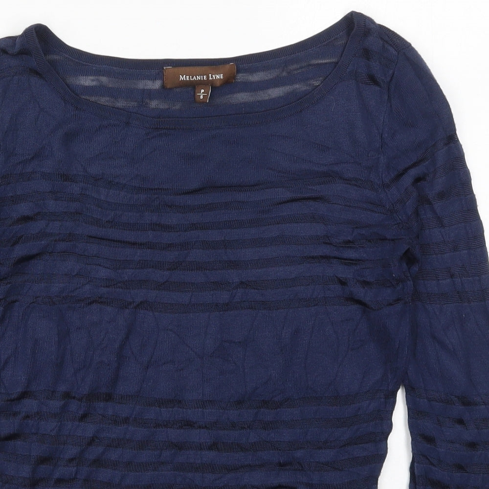 Melanie Lyne Womens Blue Boat Neck Striped Nylon Pullover Jumper Size S