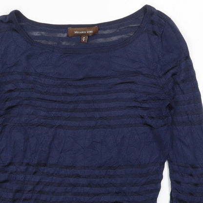 Melanie Lyne Womens Blue Boat Neck Striped Nylon Pullover Jumper Size S