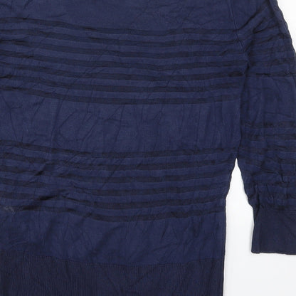 Melanie Lyne Womens Blue Boat Neck Striped Nylon Pullover Jumper Size S