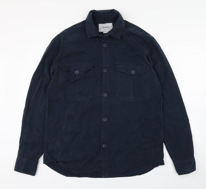 Pull&Bear Mens Blue  Cotton  Button-Up Size S Collared Button