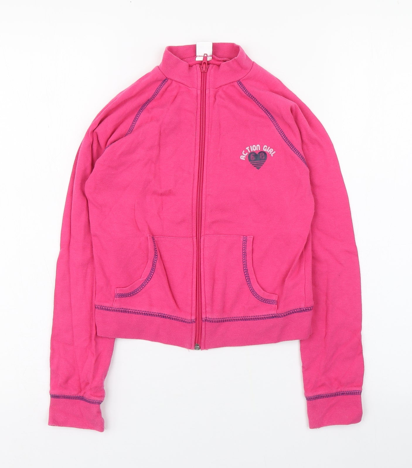 Kids&Co Girls Pink High Neck  100% Cotton Full Zip Jumper Size 9-10 Years