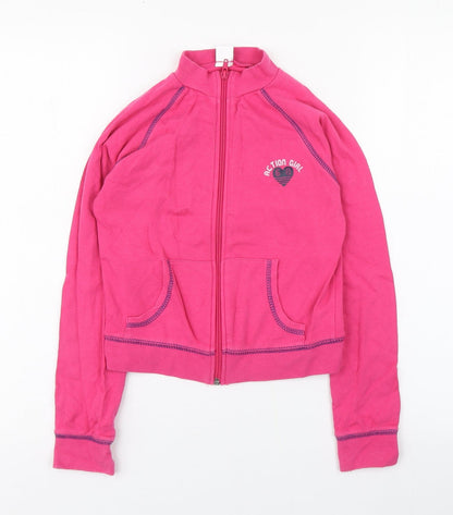 Kids&Co Girls Pink High Neck  100% Cotton Full Zip Jumper Size 9-10 Years