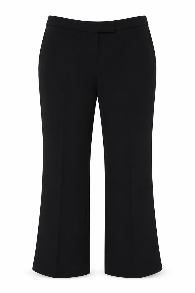 Front view of Marks & Spencer women’s black polyester trousers, size UK 10, 25-inch leg regular zip