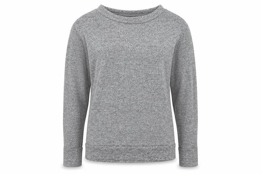 Front view of Misspap women’s grey round neck polyester jumper, size UK 6