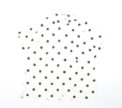 MissLook Womens White Polka Dot Cotton Basic Button-Up Size 2XL Collared