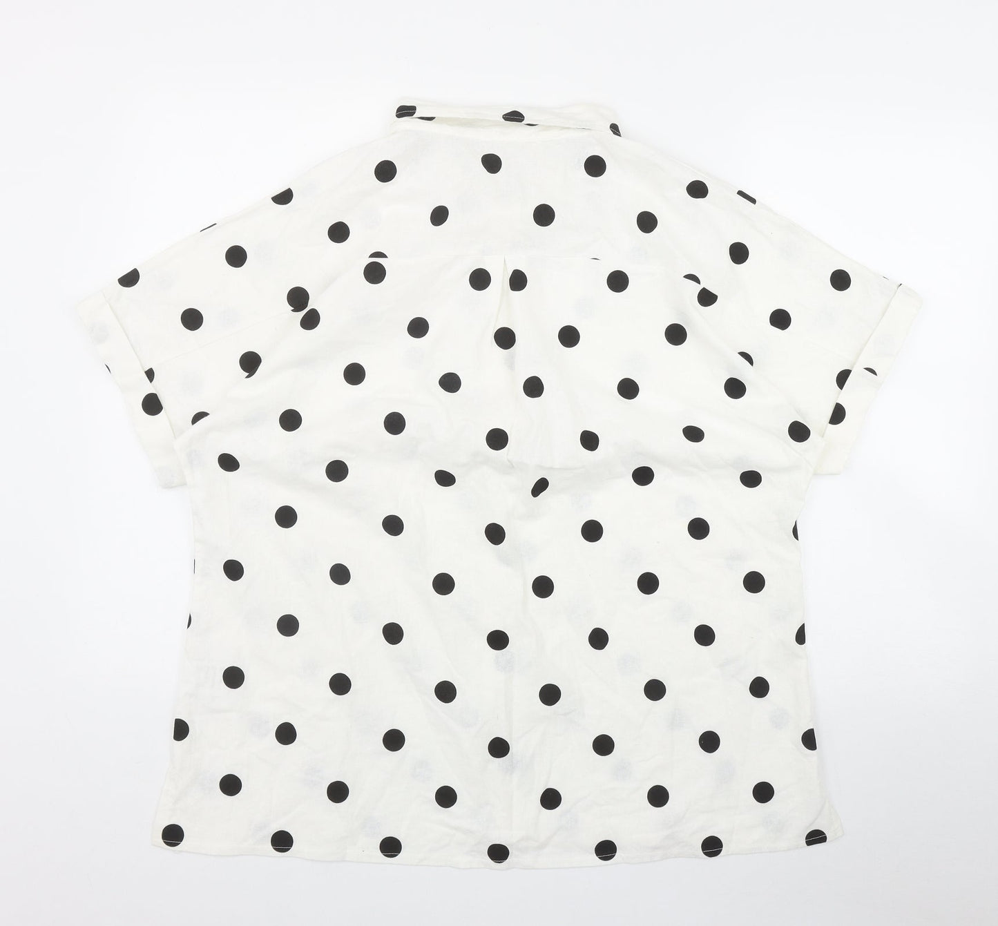MissLook Womens White Polka Dot Cotton Basic Button-Up Size 2XL Collared